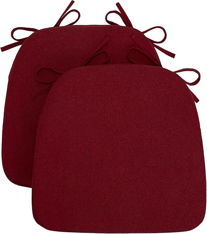 Sunsleek Chair Cushions for Dining Chairs, D-Shaped Seat Cushions with Removable Washable Cover and Ties, Chair Pads for Kitchen, Indoor Dining Room, Patio Chairs, 17'' x 16'', Set of 2, Red