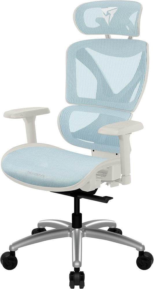 ThunderX3 XTC Ergonomic Office Chair, for Adults Gaming Chair, High Back Desk Chair, Synchronous Tilt, Self-Adjusting Lumbar Support and Backrest, Adjustable Headrest, Chroma Mesh, White Blue