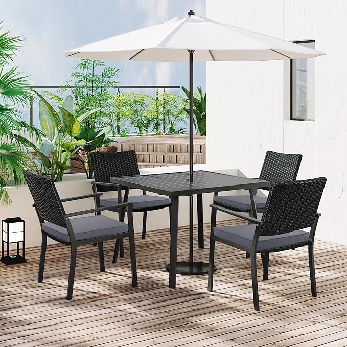 Outdoor Chair Cushions 18.5x16 Inch Water Resistant Patio Chair Cushions with Tie 3 Year Color Fastness Thick Outdoor Seat Cushion for Patio Furniture Dark Grey Set of 4