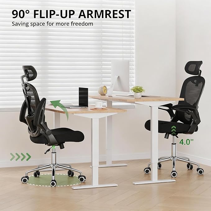 Kechen Office Chair with Swivel Armrests,High Back Mesh and Breathable Design of Computer Desk Chair,Lumbar Support and Height Adjustment for Comfortable Desk Chairs，for Work and Study (Black, 501)