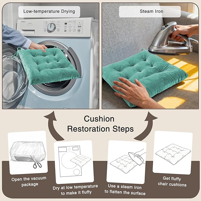 OVOV 6 Pack Chair Cushions for Dining Chairs Soft Seat Cushions for Kitchen Desk Chairs Square Chair Pads with Ties (15.5"x15.5" Lake Blue)
