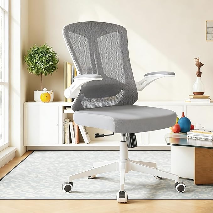 Ergonomic Office Chair - 350LB Comfy Desk Chairs with Lumbar Back Support, Mesh Computer Chairs with Wheels and Arms for Home Office, Study (Gray-Without Headrest)