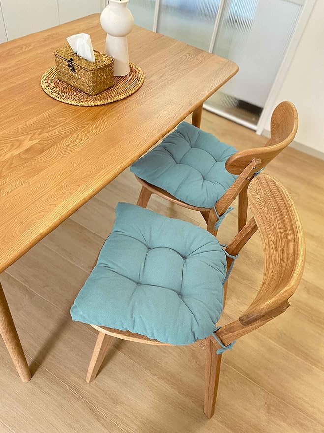 Chair Cushion, Chair Cushions for Dining Chairs, Chair Pads and Mat with Ties for Indoor Kitchen Seat and Desk (Aqua Blue, 4 Count - 17 x 16 in)