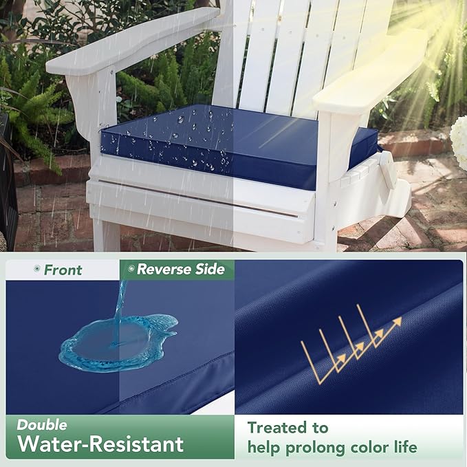 Outdoor Chair Cushions Set of 4: Waterproof & Fade Resistant Deep Seat Cushion for Patio Furniture - 24 x 24 x 3 Inch Chair Pads with Ties and Hidden Zipper - Patio Chair Cushion Replacement, Navy