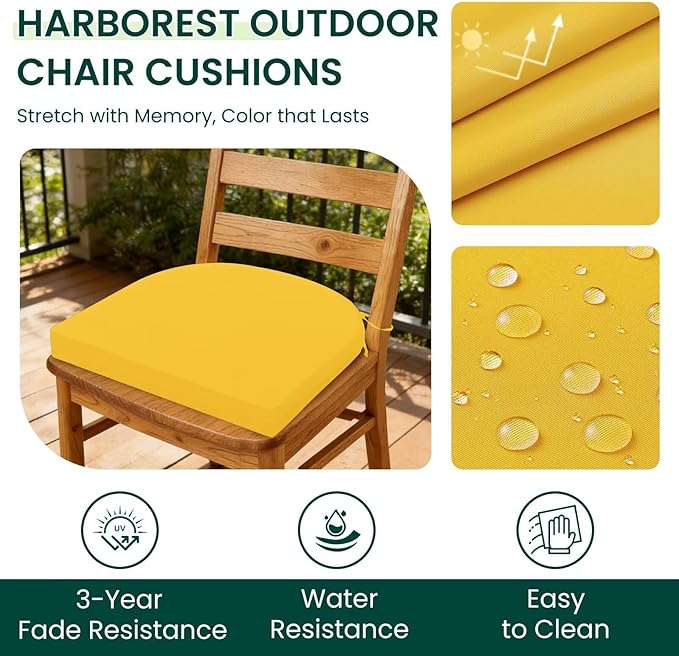HARBOREST Outdoor Chair Cushions Set of 4, Water Resistant Patio Chair Cushions with Ties, Outdoor Seat Cushions for Patio Furniture, 17"x16"x2", Yellow