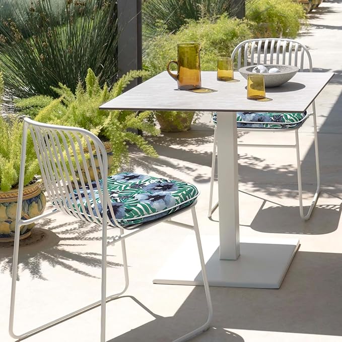 DYTXIII Set of 4 Outdoor Chair Cushions with Ties,Water Repellent Patio Chair Pads 17"x 16" for Outdoor Furniture,Round Corner Seat Cushions for Garden Yard Kitchen Blue Salmone Tropical