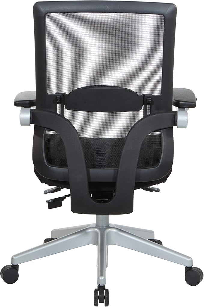 Space Seating 867 Series Adjustable Manager's Chair with Breathable Mesh Back, Lumbar Support and Padded Flip Arms, Black Fabric Seat with Silver Nylon Base