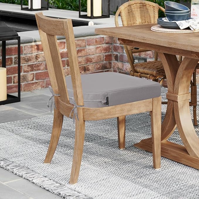 idee-home Outdoor Chair Cushions Set of 4, Thick 17" x 17" x 3" Outdoor Seat Cushion Patio Furniture Waterproof with Ties, Patio Chair Pads Dining Silver Grey