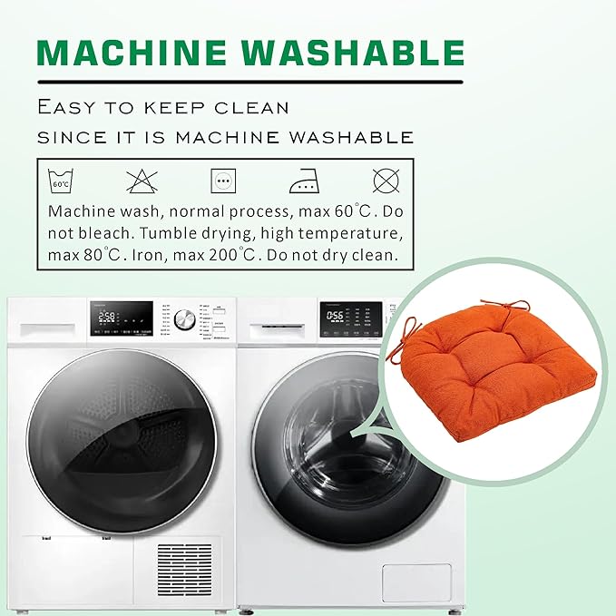 SQUARE MOON Chair Cushions for Dining Chairs, 3 Inch Thick Comfortable Kitchen Chair Pads, Dining Room Seat Cushions with Ties, Machine Washable, 17" x 16" x 3", 4/Pack, Orange
