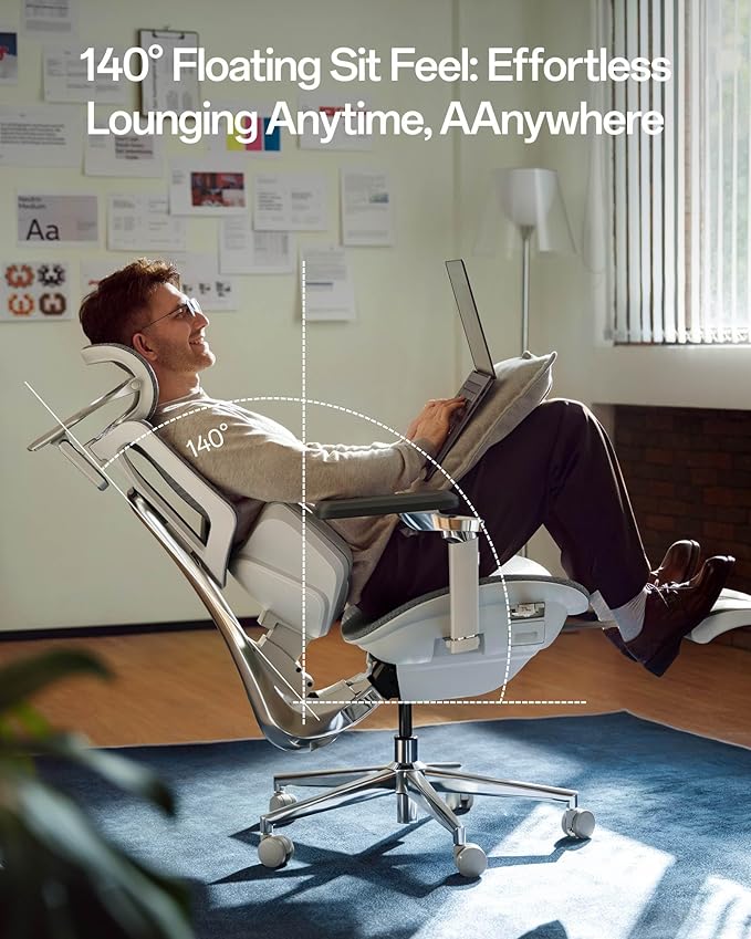 Hbada X7 Smart Ergonomic Chair, Office Chairs, Fully Automated Lumbar Tracking, 4D Adjustable Headrest, 720° Adjustable Armrests, Ventilated Seat Cushion, Swivel, Grey