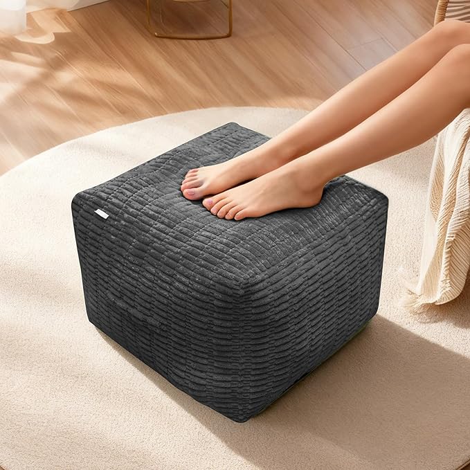 Pouf Ottoman, Soft Corduroy Pouf, Poofy Ottoman Foot Rest，Poufs for Adults, Poofs & Ottomans Furniture, Floor Poof-Chair for Living Room & Bedroom(1PC, Dark Grey, 22"×22"×14")