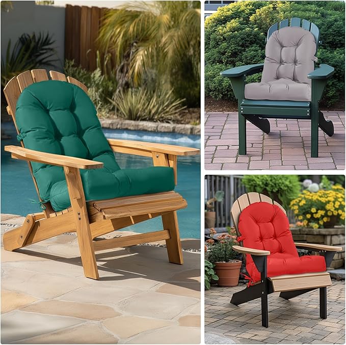 Adirondack Chair Cushion Waterproof Rocking Chair Cushion, Tufted High Back Patio Chair Cushions with Anti-Slip Ties for Rocking Chairs,Adirondack Chair,Patio Furniture (Green)