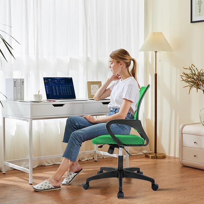 Office Chair,Mesh Computer Chair with Arm and Wide Comfortable Seat,Ergonomic Desk Chair with Lumbar Support,Work Chairs for Home Office,Adjustable Rolling Desk Chair,Green