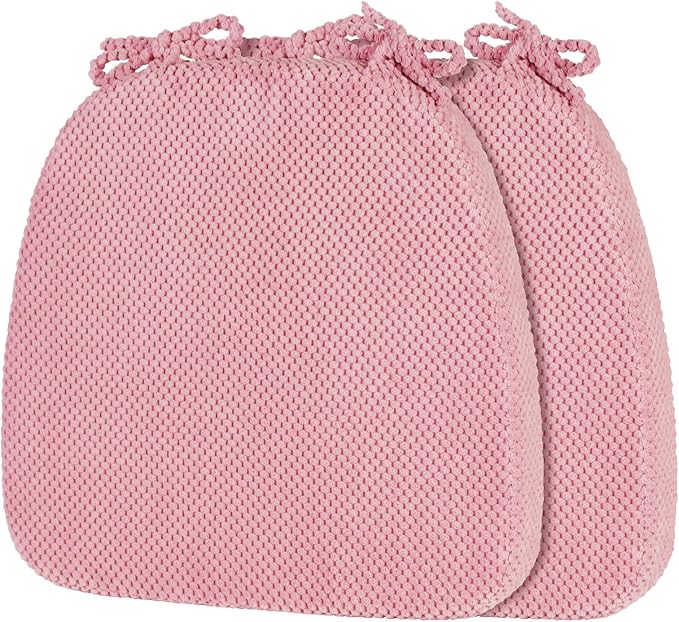 2 Pack Pink Chair Cushions with Ties Removable Covers, D-Shape Dining Kitchen Chair Seat Pads Non Slip 17"x16"