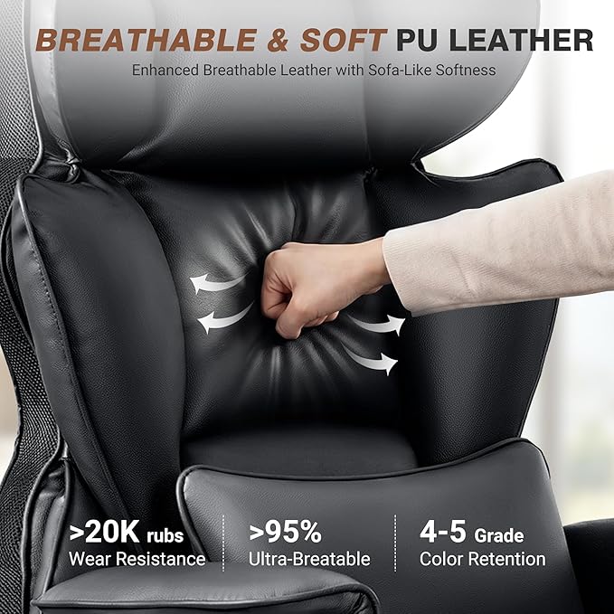 ALLGOD Big and Tall Ergonomic Office Chair with Footrest, High Back Executive Leather Office Chair, Reclining Computer Desk Chair, Comfy Heavy Duty Home Gaming Chair with Padded Arm, Black-4 Pack