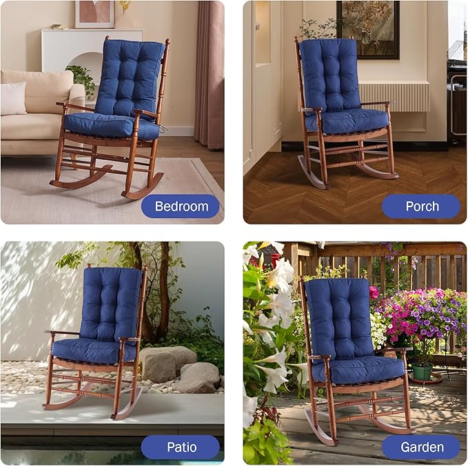 IPYNBAP Rocking Chair Cushion, Waterproof and Fade-Resistant Patio Chair Cushions, Tufted Chair Pads for Rocker Furniture, 17x17 Inch, Indoor/Outdoor Seat Cushions with Ties, Navy Blue (Pack of 2)