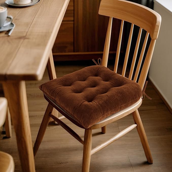 ELFJOY 4 Pack Chair Cushions for Dining Chairs Chair Pads Cushion for Kitchen Office Tufted Square Seat Cushion with Ties (U Shape Coffee)