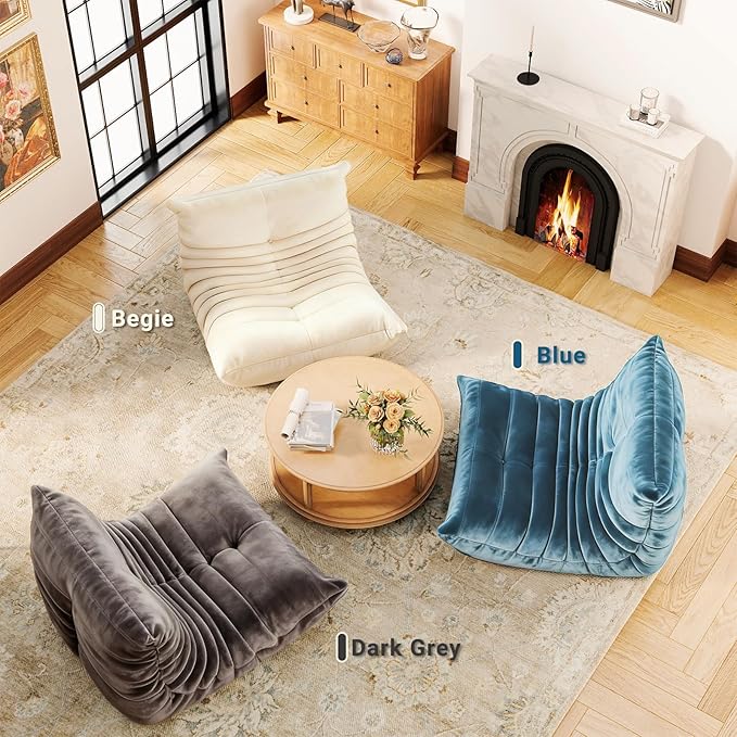 Bean Bag Chairs for Adults - Comfy High-Density Foam Fireside Chair, Adult Size, Soft Dutch Velvet Cover Beanbag Couch, Versatile for Living Room, Bedroom, Dorm, Reading & Gaming (Blue)