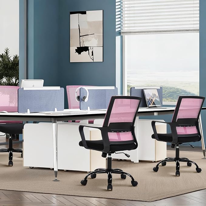 Ergonomic Office Chair, Breathable Mesh Desk Chair, Swivel Computer Chair with Wheels & Adjustable Height & Comfort Seat for Home Office, Gaming Room, Pink