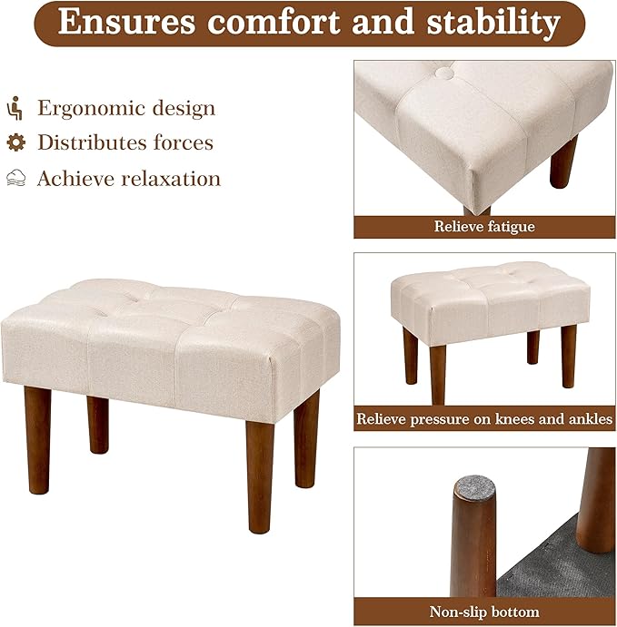 VECELO Small Foot Rest Under Desk Ottoman, Linen Foot Stool with Legs, Rectangle Footrest Leg Rest for Sofa, Relieve Stress, Better Posture, Ottoman Rest Stools for Living Room Entryway, Beige