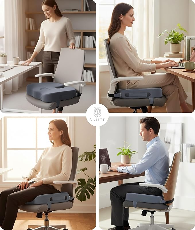 SNUGL Seat Cushion for Tailbone & Back Pain Relief – Orthopedic Memory Foam Coccyx Pillow for Office, Desk & Gaming Chairs – Sciatica & Lower Back Pain Relief, Long Sitting Comfort