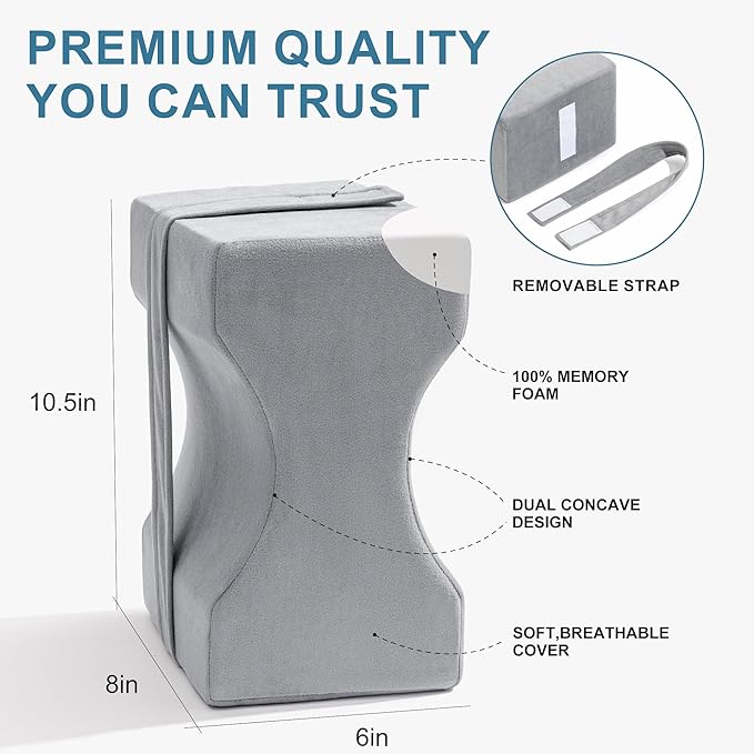UJPFEO Knee Pillow for Side Sleepers, Leg Pillow for Sciatica, Back, HIPS, Knees, Joints Pain Relief,Pillows for Between Legs While Sleeping Spine Alignment Support & Relieves Pressure,Natural Gray