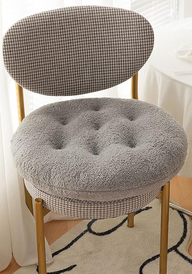 Comfortable Square and Round Artificial Lambswool Chair Pads,Soft Fluffy Chair Seat Cushion Plush Cushions Seat Pad for Home Office Meditation (17 inch(45cm), Round-Gray)