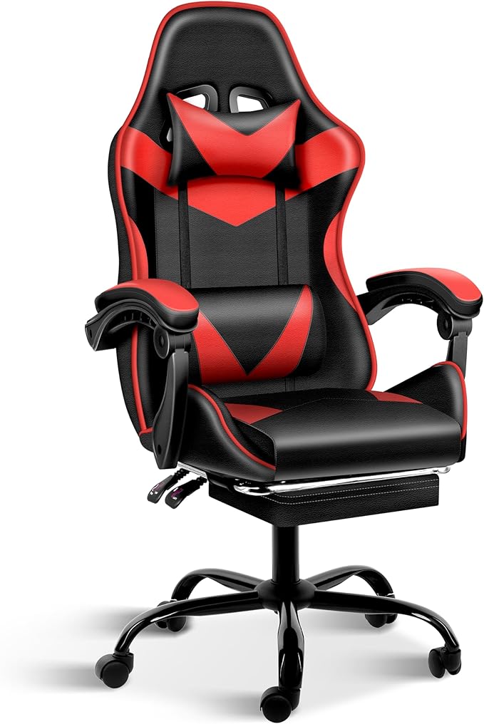 Gaming Chair, Ergonomic Computer Chair with 90°-150° Reclining Backrest & Footrest, Headrest & Lumbar Support, 360° Swivel Height Adjustable Desk Chair, High Back for Adults