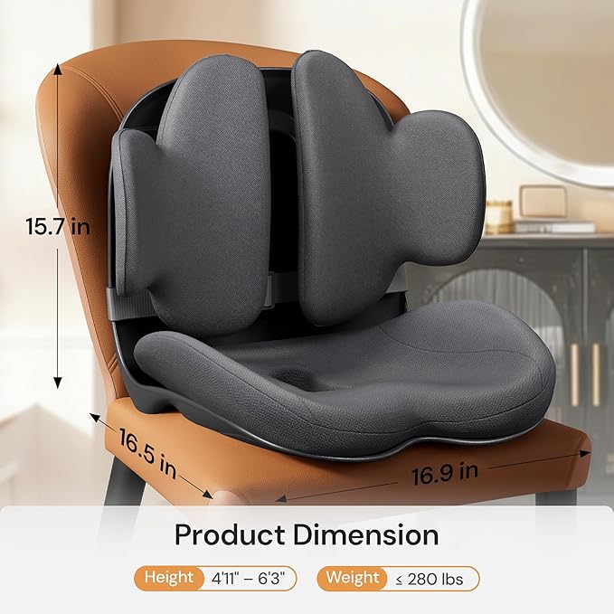 CabSupport M3 Pro Ergonomic Seat Cushion - Upgraded Extra Large & Thick Design, Dynamic Lumbar Support & Spineseat Patented Spine Alignment, Breathable Posture Corrector for Office Chair, Car & Gaming