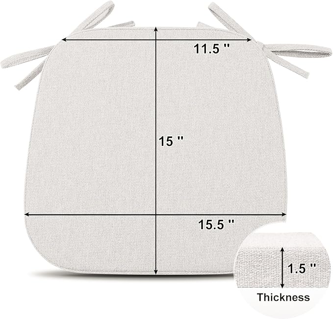 Shinnwa Kitchen Chair Cushions Set of 4, Dining Room Chairs Cushions with Ties, Indoor Seat Pads, 4 Pack, 15 x 15.5 inches, Off White