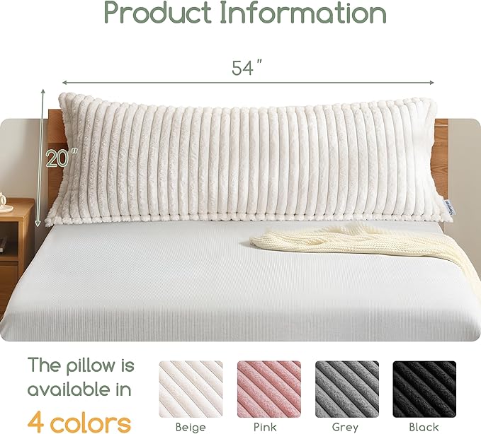 HIGOGOGO Memory Foam Body Pillow, Thickened Large Long Bed Pillow for Adults, Full Body Pillow with Removable Pillow Cover(20x54 Inch),Beige