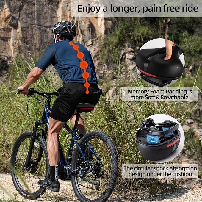 ROCKBROS Bike Seat Cushion for Men Women with Dual Shock Absorbing Ball Memory Foam - Ergonomic Bike Saddle, Handle for Easy Transport Soft Wide Waterproof Exercise Bicycle Seat for Peloton, Road Bike