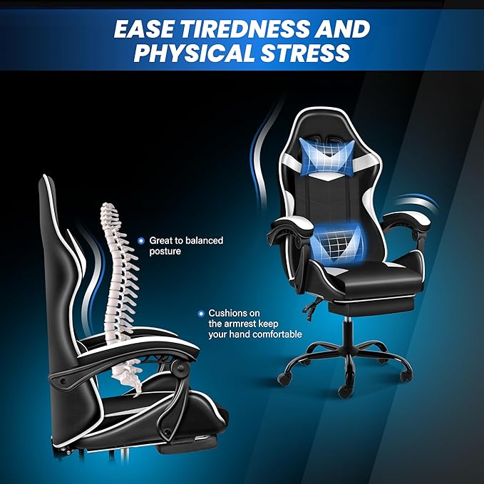 Gaming Chair, Ergonomic Computer Chair with Footrest and Lumbar Support, Height Adjustable Office Chair with 360° Swivel Seat and Headrest