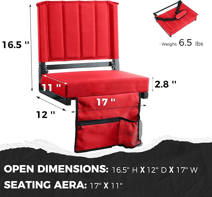 SPORT BEATS Stadium Seats with Back Support Bleacher Chairs with Back and Cushion Thick Padded Bleacher Seats Includes Shoulder Strap