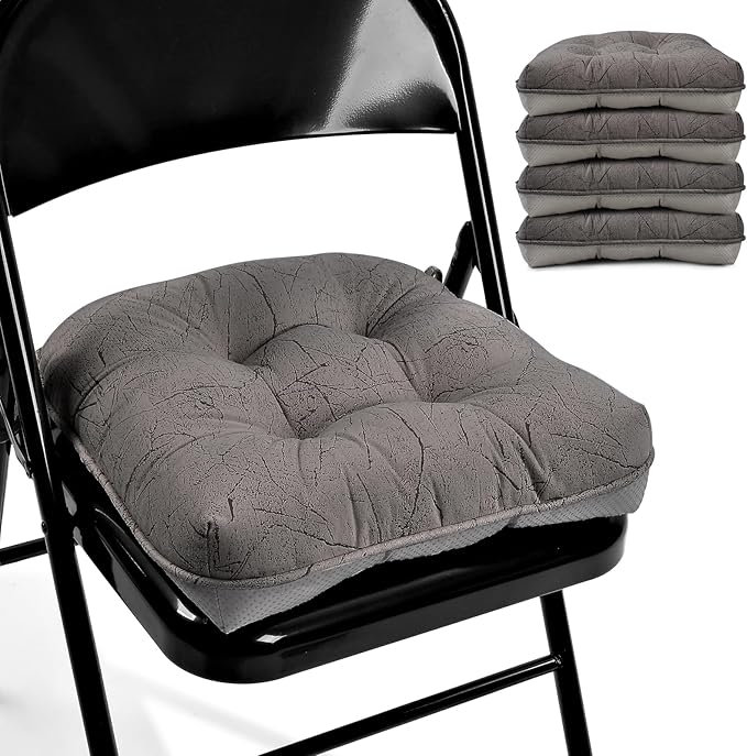Marble Pattern 3" Chair Cushion for Dining Chair, Filling Bite-Size Memory Foam U-Shaped Seat Cushions for Kitchen Chairs, Non-Slip Indoor Chair Pad with Ties, Set of 4, Brown