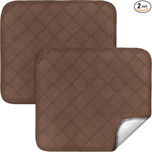 Waterproof Chair Pads for Incontinence 18" x 16", 2 Pack Non Slip Absorbent Wheelchair Reusable Seat Protector, Washable Seat Covers for Chairs, Brown