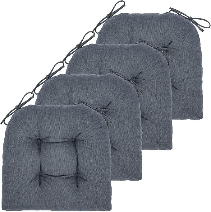 Chair Cushion, Chair Cushions for Dining Chairs, Chair Pads and Mat with Ties for Indoor Kitchen Seat and Desk (Dark Grey, 4 Count - 17 x 16 in)