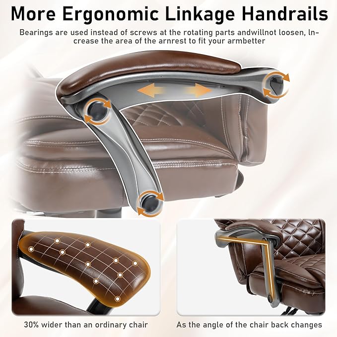 DYHOME 500 lbs Office Chair with Foot Rest, Ergonomic Reclining Big and Tall Office Desk Chair with Lumbar Support & Pocket Spring Cushion, High Back Computer Chair, PU, Thicker Seat Cushion (Brown)