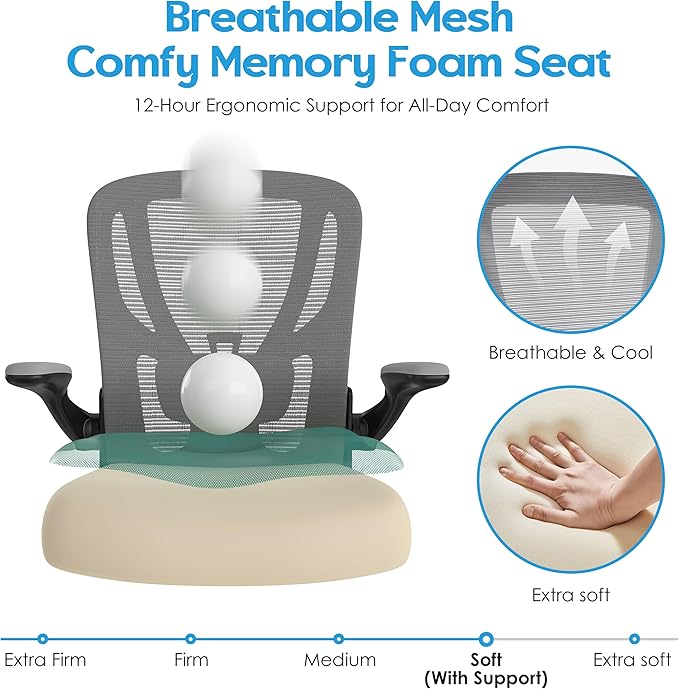 Office Chair Ergonomic Desk Chair - Mesh Computer Chair Breathable Task Chair with Wheels Adjustable Lumbar Support Home Desk Office Chairs with Flip up Armrest Gray 8 Pack