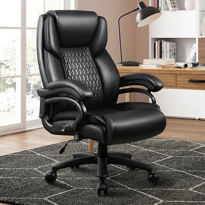 VITESSE 500lbs Heavy Duty Office Chair for Low Back Pain Relief, Big and Tall Office Chair with Ergonomic Lumbar Support, High Back Executive Chair with Quiet Rubber Wheel