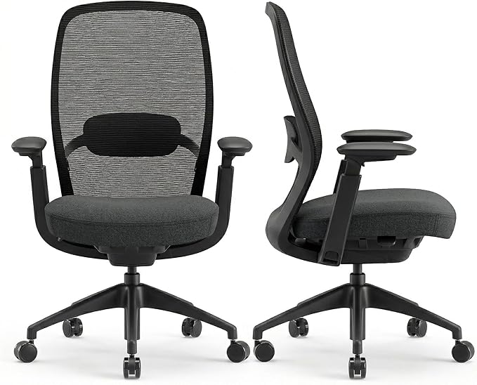 COLAMY Office Chair Set of 2, Easy Wire-Control Desk Chair with Sliding Seat Depth & Thick Padded Lumbar Support, Heavy Duty 300 LBS High Back Mesh Computer Chair for Home Workstation,Black
