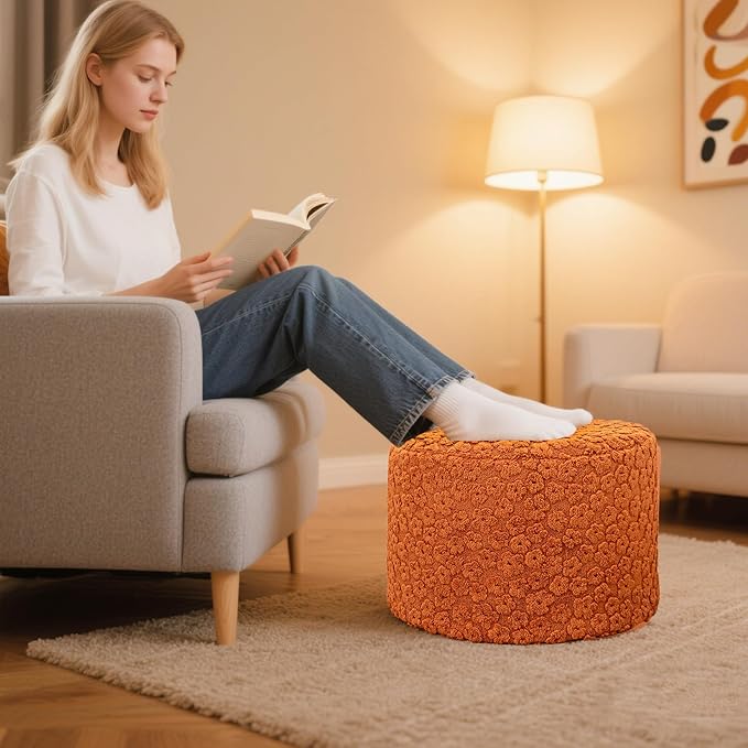 Asuprui Pouf Ottoman Foot Rest – Plush Round All-in-one Foam Stool for Cozy Lounging, Floor Pouf & Chic Decor (Rust Orange)