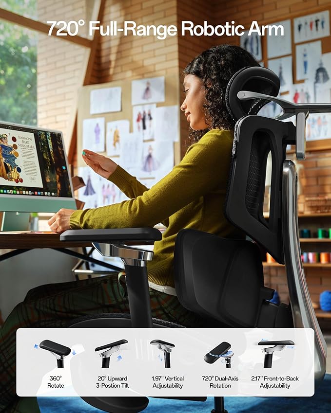Hbada X7 Smart Ergonomic Chair, Office Chair, with Fully Automated Lumbar Tracking, 4D Adjustable Headrest, 720° Adjustable Armrests, Ventilated Seat Cushion, Swivel, Black