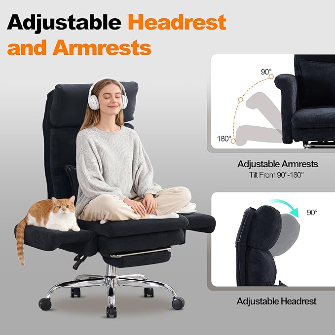 Okeysen Big and Tall Office Chair with Flip Armrests, Cross Legged Chair with Foot Rest, Wide Seat Reclining Desk Chair with Lumbar Pillow, Executive Ergonomic Computer Game Chair, 500LBS
