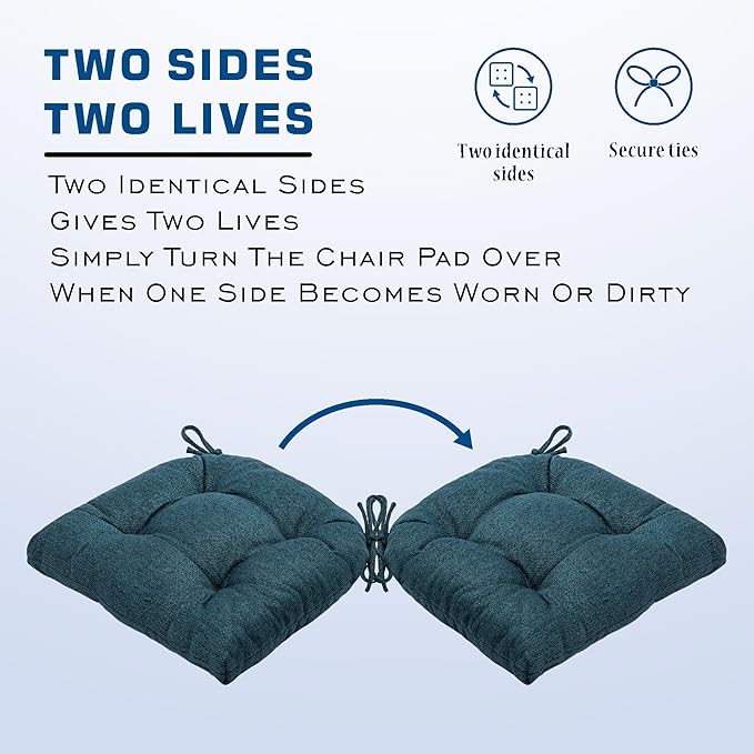 SQUARE MOON D-Shaped 3" Thick Chair Cushions, Chair Pads for Dining Chairs and Kitchen Chairs, Indoor Dining Room Seat Cushions with Ties, Machine Washable, 17" x 16" x 3", 4/Pack, Dark Green