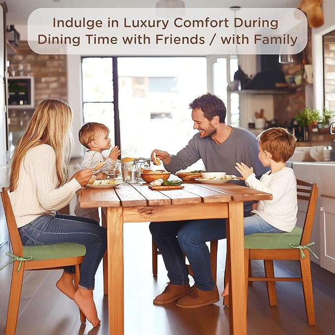 Codi Dining Chair Cushions 2 Pack, Thick Chairs Pads for Indoor Kitchen Room - Washable, Non-Slip Memory Foam Seat Cushion with Ties, 16.5"x16.5"x 3.5", Set of 2, Sage New
