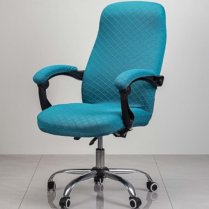 Melaluxe Office Chair Cover with Armrest Covers， Universal Stretch Desk Chair Cover, Computer Chair Slipcovers (Size: L) - Peacock Blue