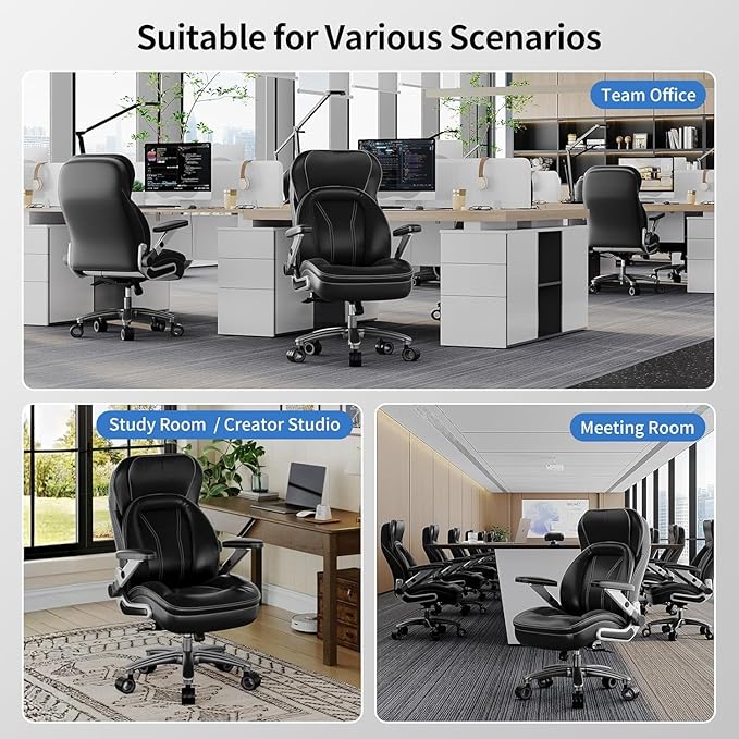 Big and Tall Office Chair, 600lbs Heavy Duty Desk Chair with 5D Arms, Adjustable Lumbar Support & Height, Tilt Function, PU Leather High Back Ergonomic Executive Computer Chair