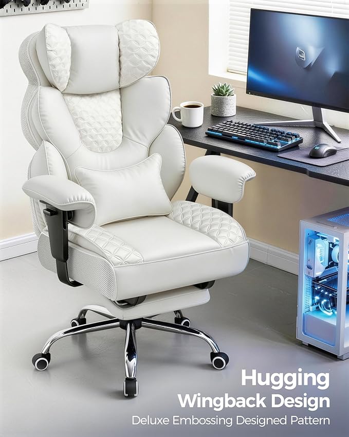 GTPLAYER Big and Tall Gaming Chair Ergonomic Heavy Duty Office Chair Racing Seat with Adjustable Lumbar Pillow Footrest 150° Reclining Thickened Armrests Breathable Mesh for Esports/PC Gaming