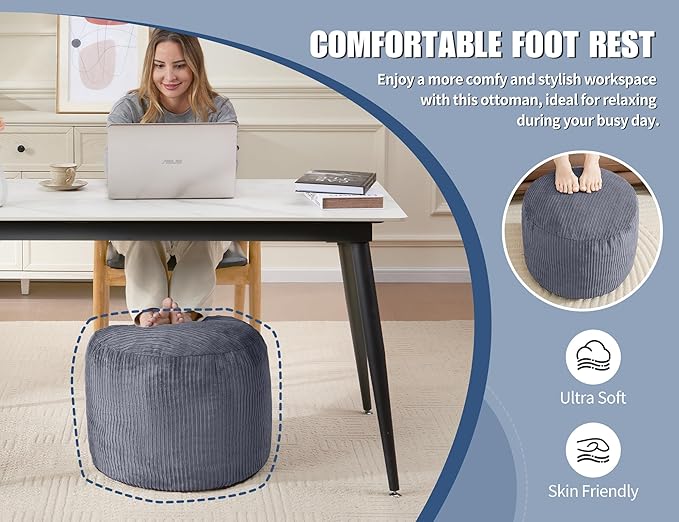 WSOFRLAC Pouf Ottoman Foot Stools with Foam Small Ottoman for Living Room Corduroy Ottomans Pouf 26x18 Floor Poufs Foot Rest for Chair Pink Hassocks and Ottomans